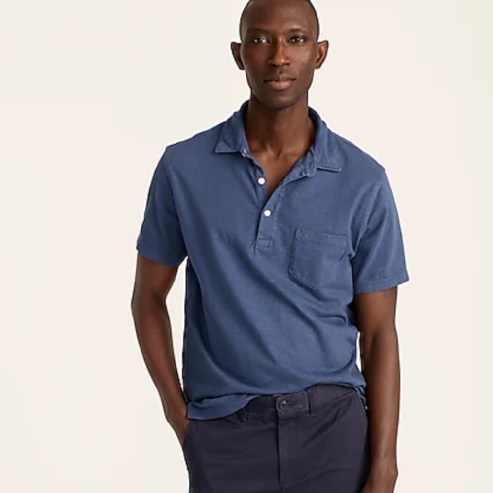 J crew garment dyed slub cotton polo manor blue